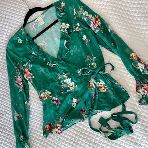 H&M Green floral wrap blouse